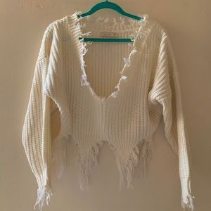 Dance & Marvel Frayed Trim Cropped Sweater